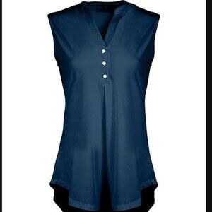 Navy Button-Front Sleeveless Tunic